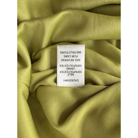 Aakaa Chartreuse Satin Draped Midi Dress Sz M Green V-Neck Ruched Cocktail Chic - Picture 11 of 13